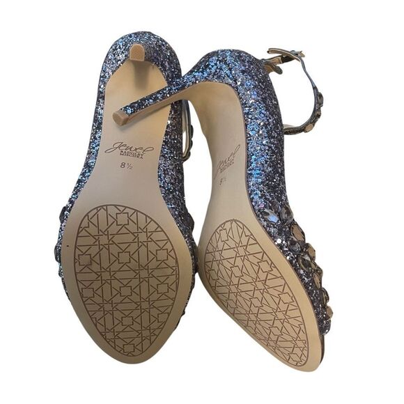 Jewel Badgley Mischka Conroy Metallic Glitter T Strap Heels Silver Size 8.5 - Picture 4 of 6